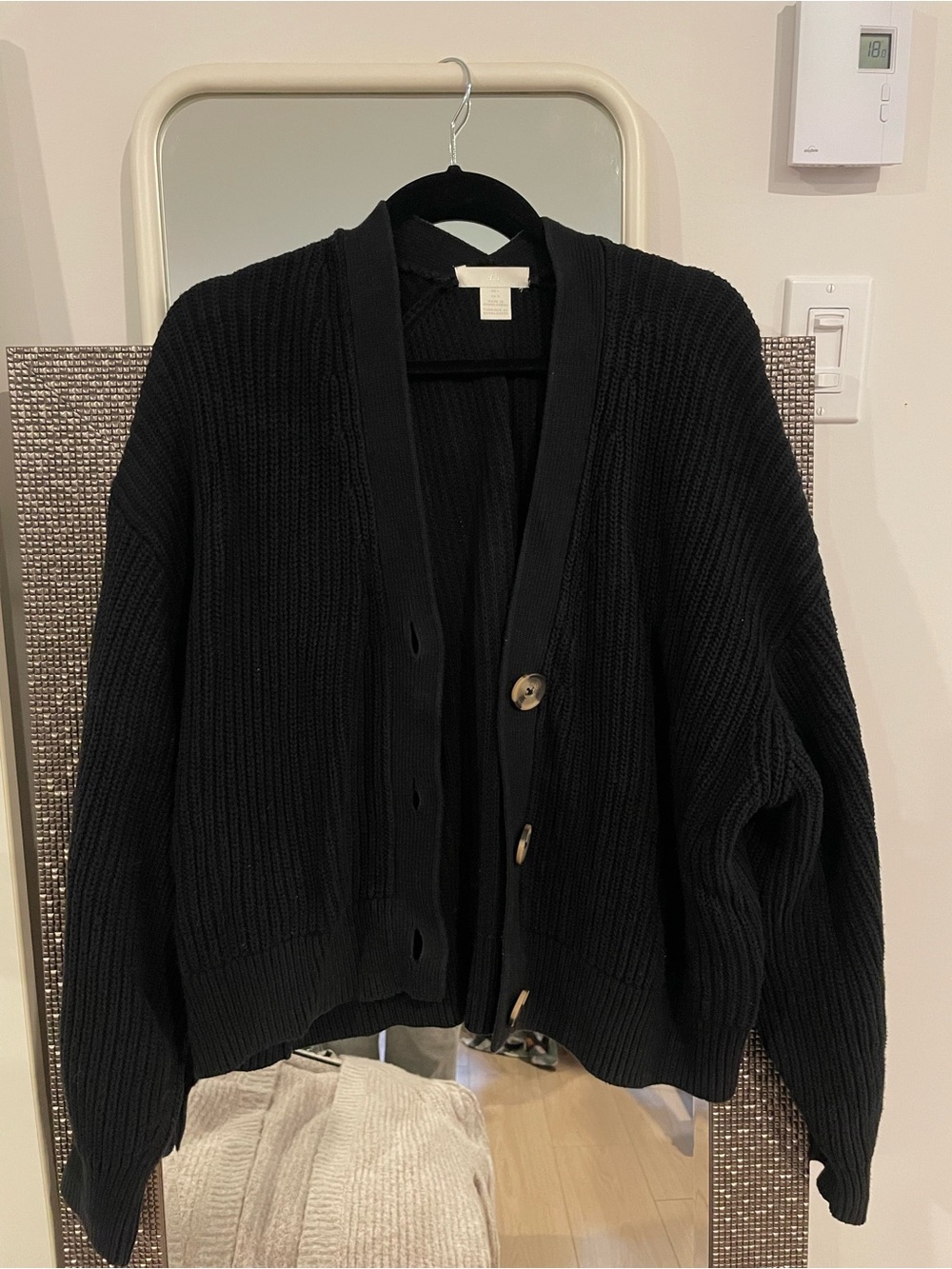 H&M Black Chunky Ribbed Button-Front Women’s Cardigan